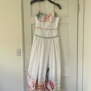 Lela Rose Cotton Poplin Fruit Embroidered Drop Waist Dress